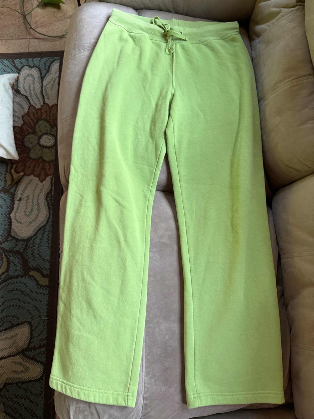 Lime Green Fleece Wide Leg Sweat Pants with Drawstring Waist